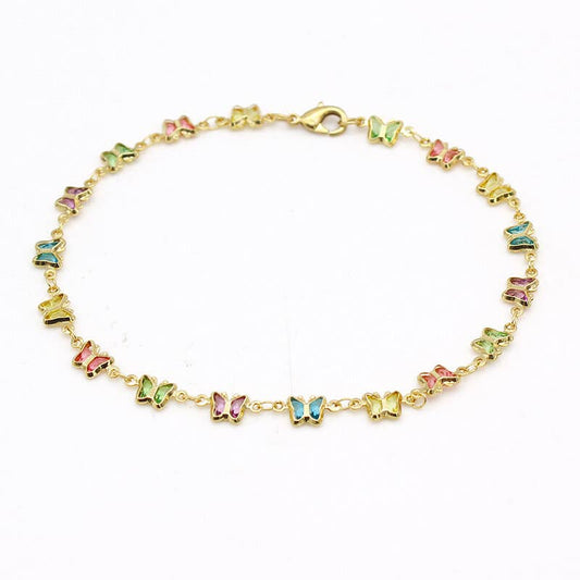 Multi Color Crystal Butterfly Ankle Bracelet