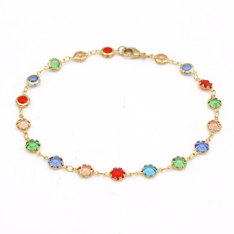 Light Multi Color Round Crystal Ankle Bracelet