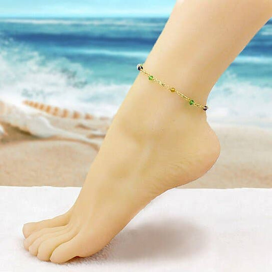 High Polish Finish Multi Color Ball Crystal Ankle Bracelet