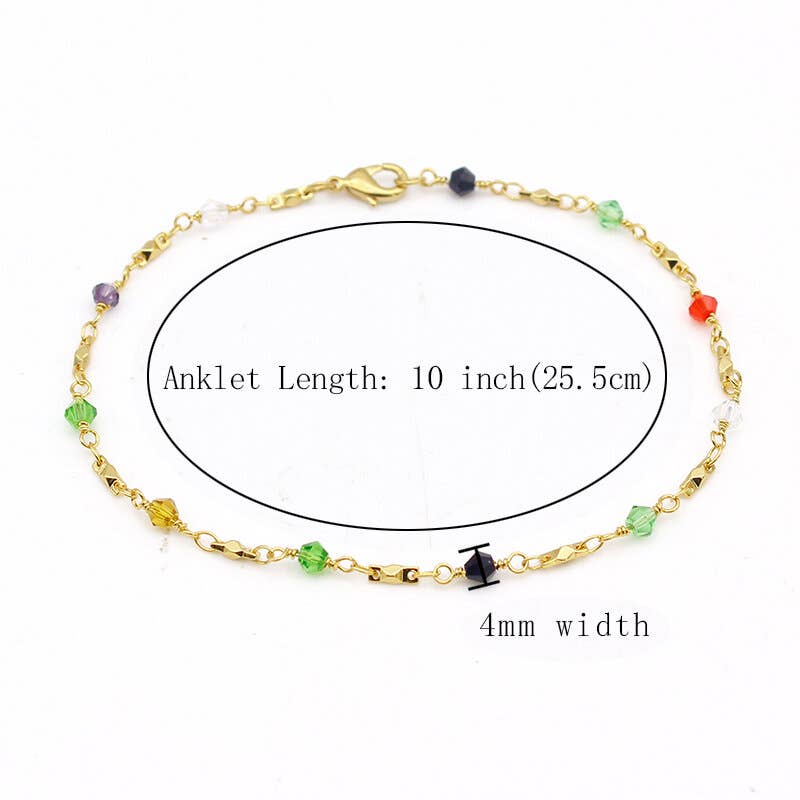 Finish Multi Color Ball Crystal Ankle Bracelet