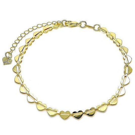 Yellow Heart Ankle Bracelet 10" 14K Gold Plated