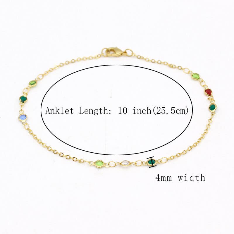 Dainty Multi Color CRYSTAL ANKLE BRACELET JJA04