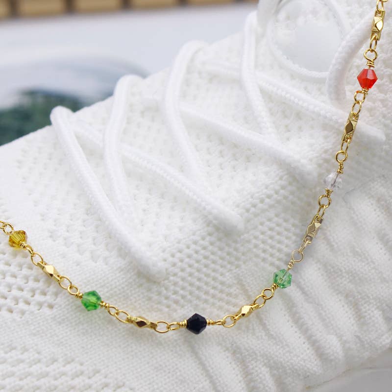 High Polish Finish Multi Color Ball Crystal Ankle Bracelet