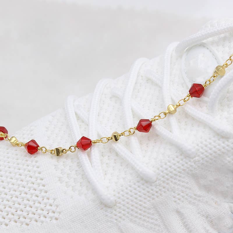 18K Gold Plated High Polish Finish Red Crystal Ankle Bracele