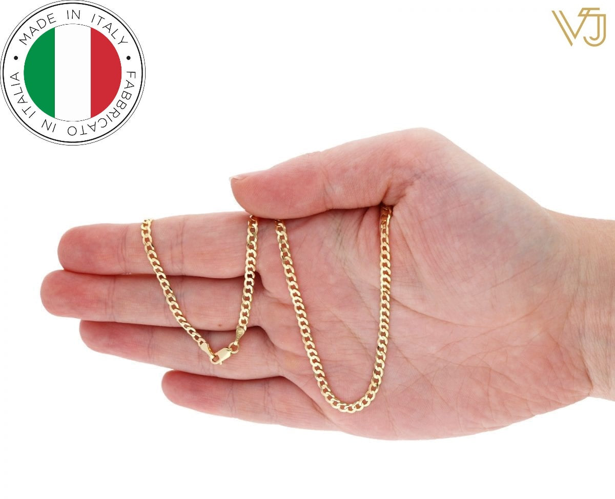 Dainty 10K Yellow Gold Italian Cuban Curb Chain Necklace 2.2MM Pure 10 Karat Gold Necklace, 16''-24’' Men Women Unisex 10k Cuban Curb Chain Necklace