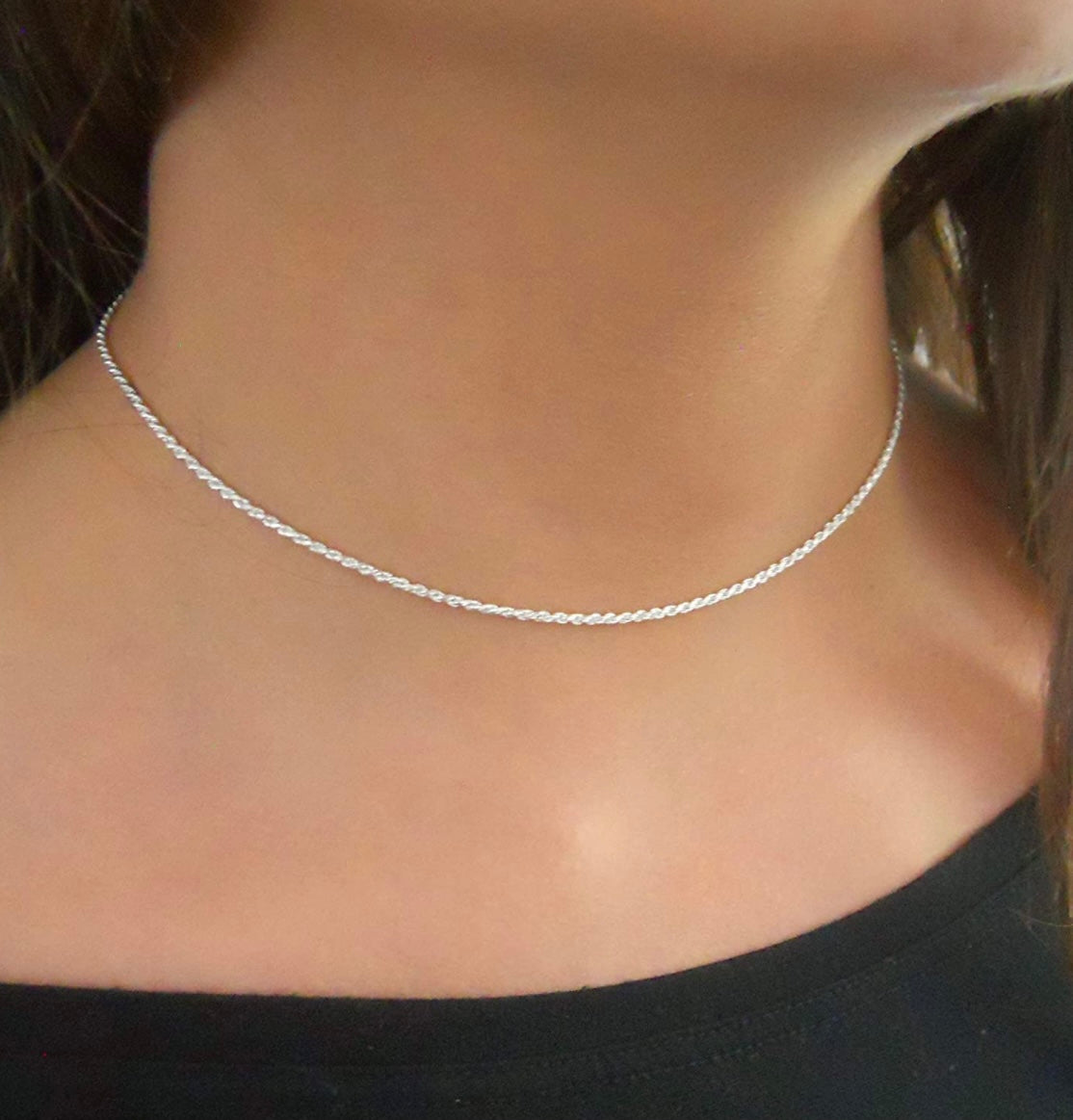 Pure .925 Sterling Silver Rope Chain 1.5MM Choker Stacking Necklace - 5 Lengths