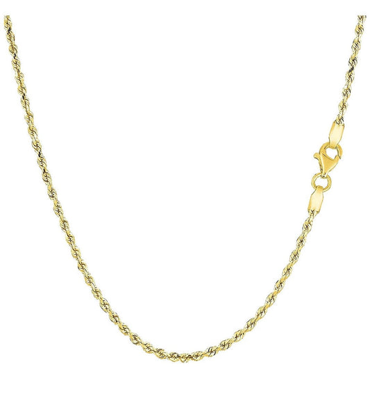 Italian 14K Yellow Gold 1.5MM Diamond Cut Rope Chain 16-24 Inch