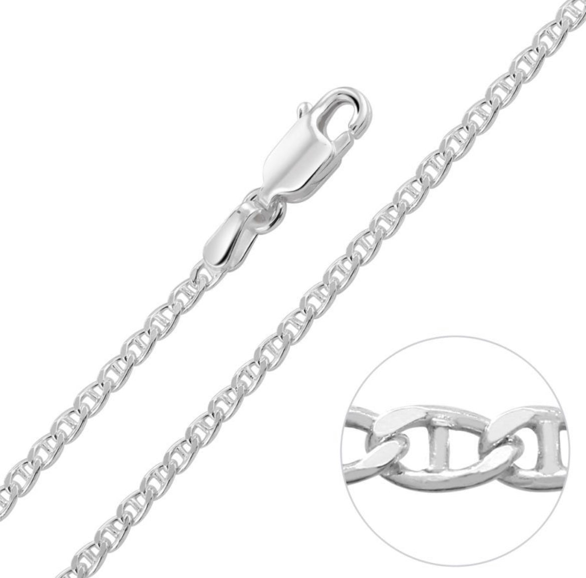 Italian Sterling Silver Flat Mariner Anchor Link Chain Necklace 1.5MM 16-24 Inch Thin And Sturdy Unisex Chain