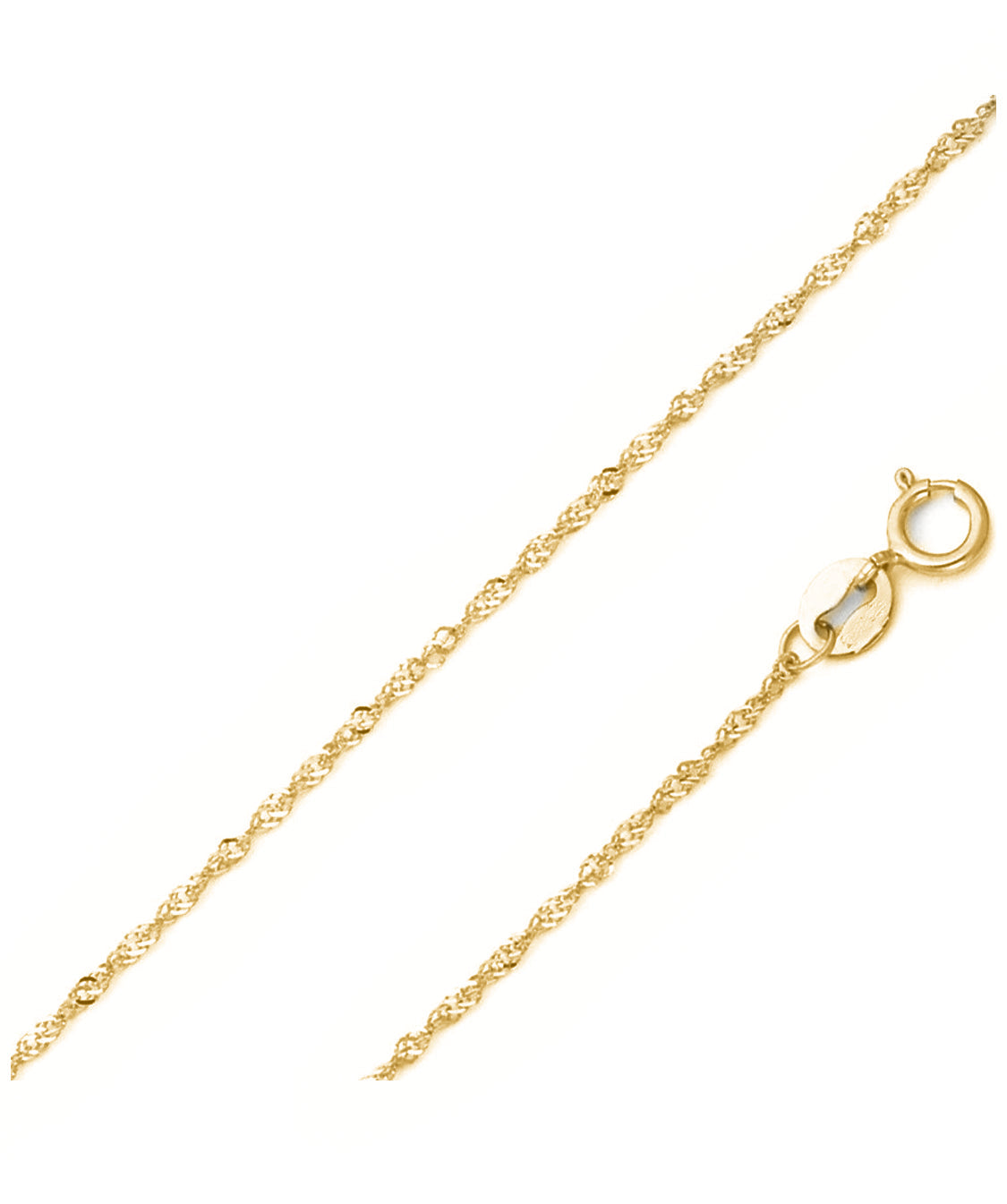 Sterling Silver Yellow Gold 2MM Diamond Cut Singapore Link Chain Necklace - 5 Lengths