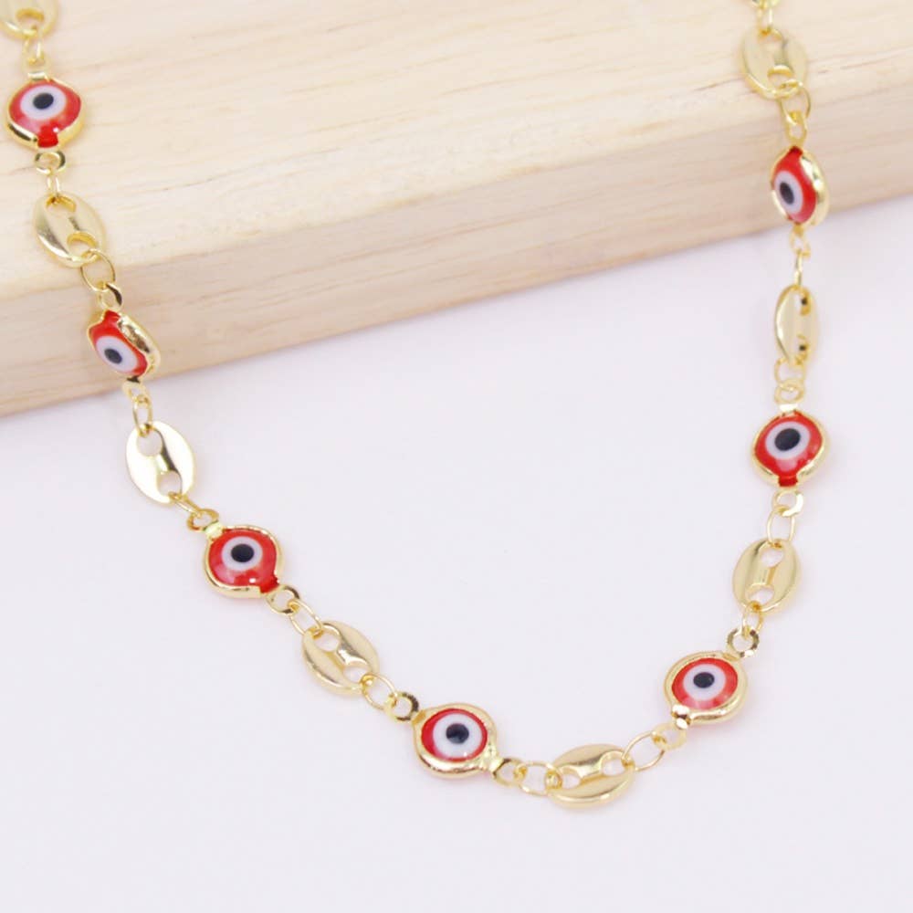 18K Gold Plated Mariner Red Evil Eye Crystal Anklet