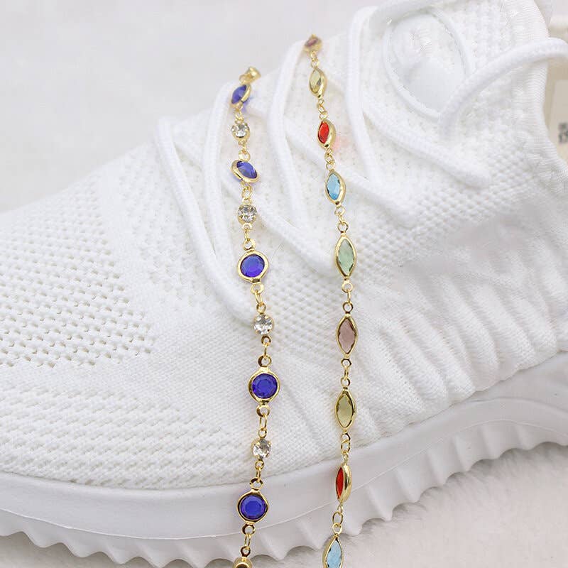 Multi Color Crystal Oval Anklet