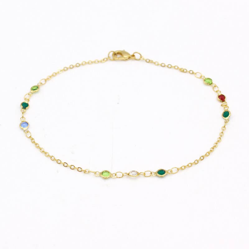 Dainty Multi Color CRYSTAL ANKLE BRACELET JJA04