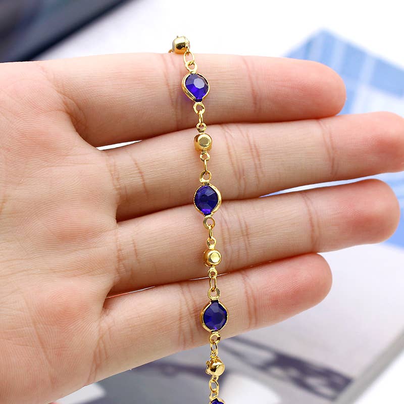 18K Gold Plated High Polish Finish Blue Crystal Anklet