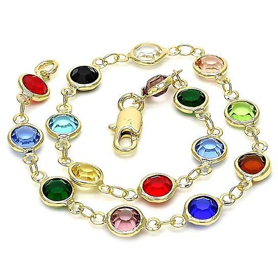 18K Gold Plated Gold and Multi Color Crystal Round 8'' Bracelet