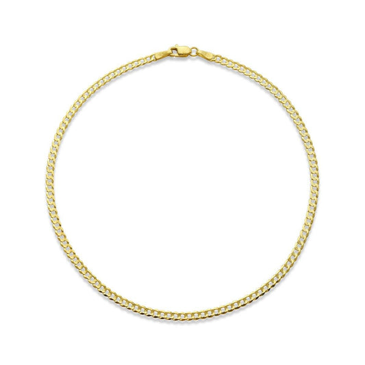 10K Yellow Gold 2.5MM Solid Curb Cuban Link Chain Anklet