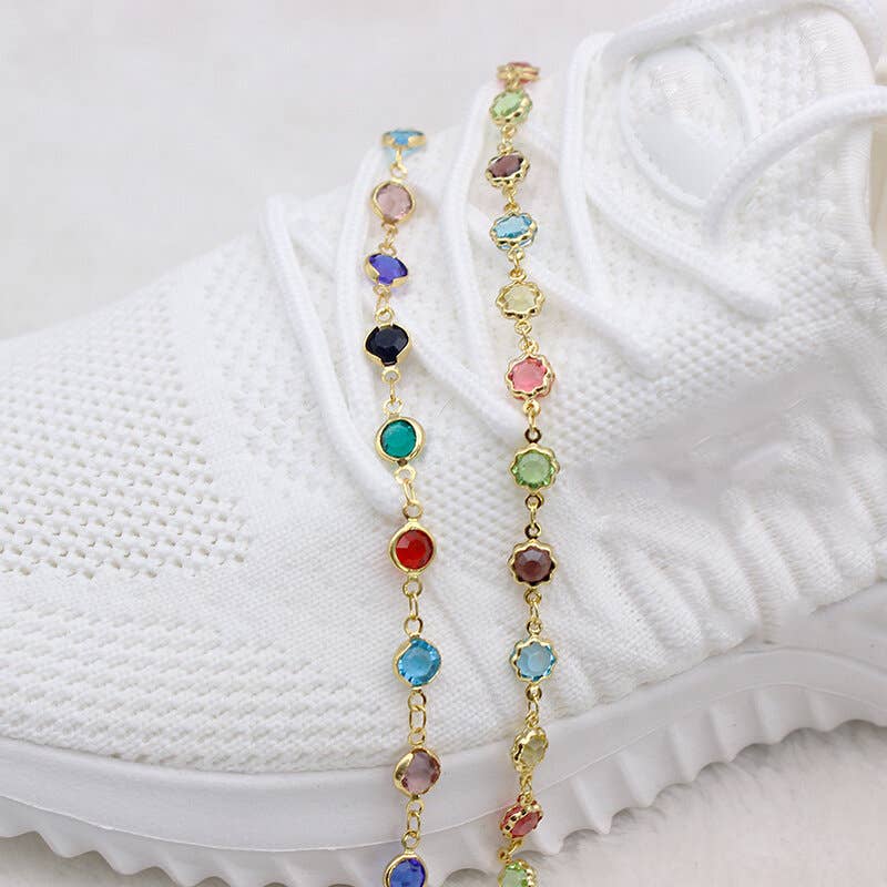 Multi Color Flower Crystal Ankle Bracelet