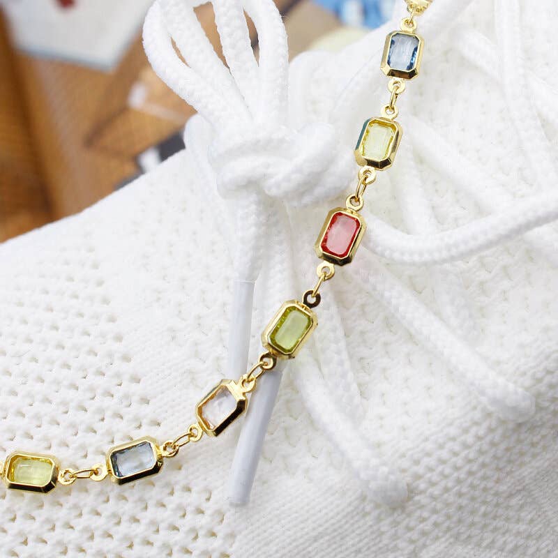 Multi Color Light Color Crystal Baguette Anklet