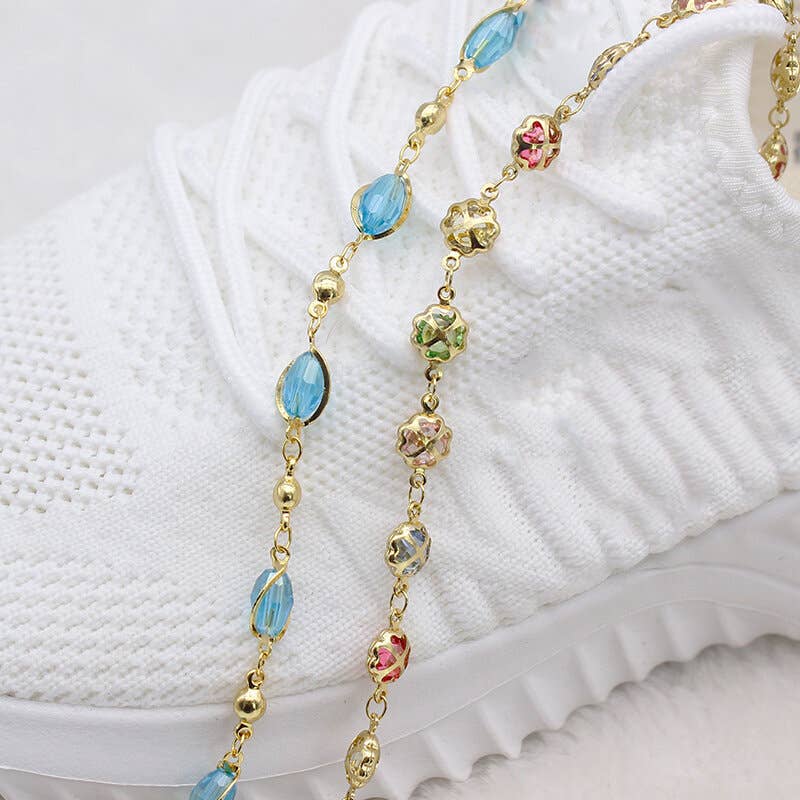 Gold Multi Color Crystal Anklet