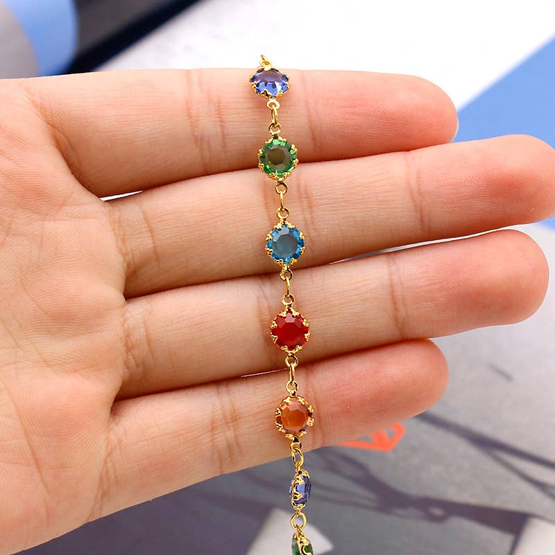 Igh Polish Finish Light Multi Color Round Crystal Anklet