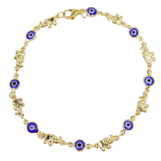 18K Gold Plated Elephant Blue Evil Eye Anklet