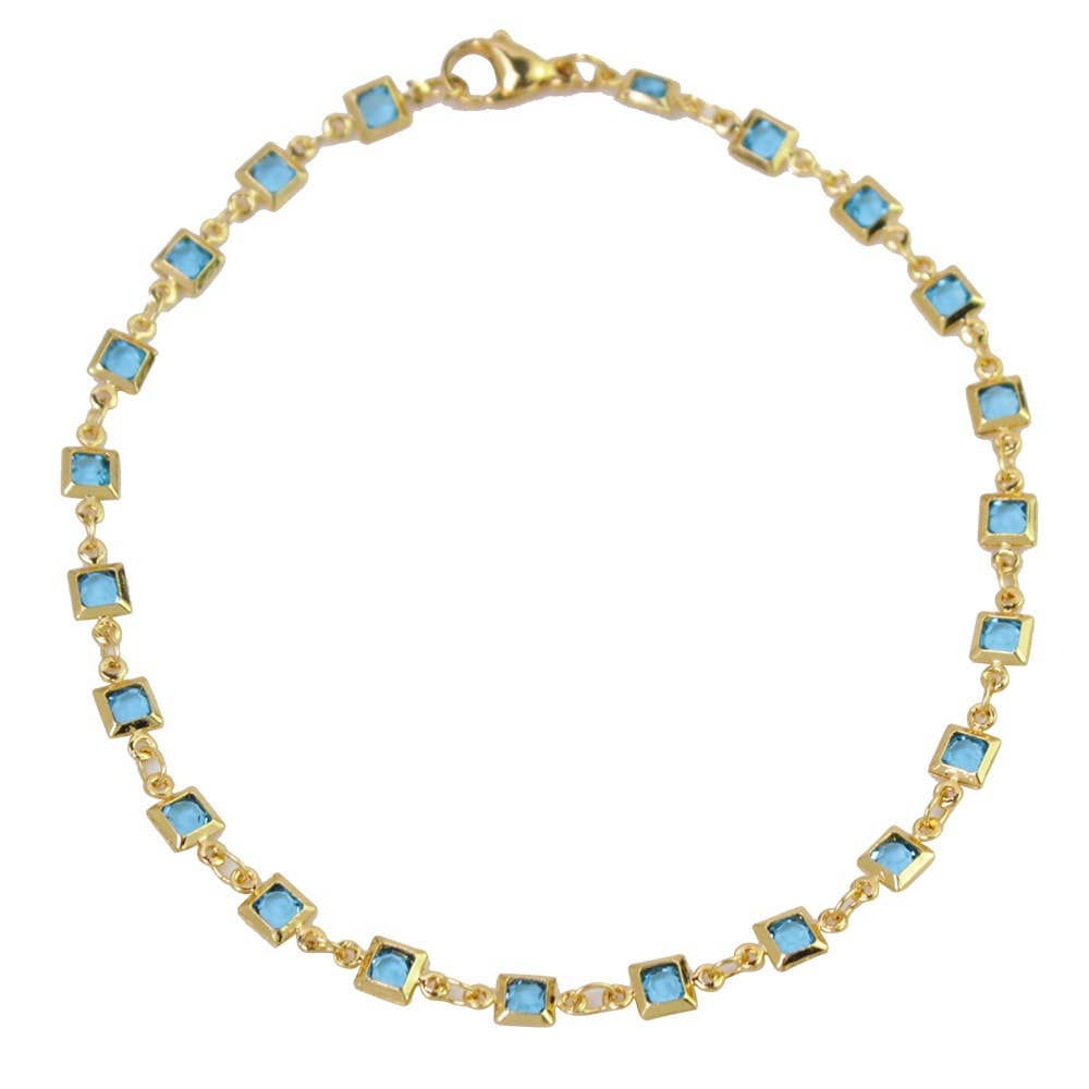 18K Gold Plated Light Blue Crystal Square Ankle Bracelet