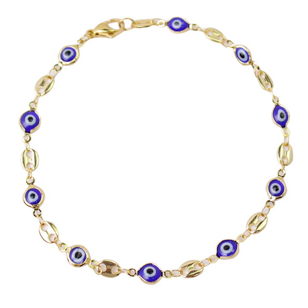 18K Gold Plated Mariner Blue Evil Eye Crystal Anklet