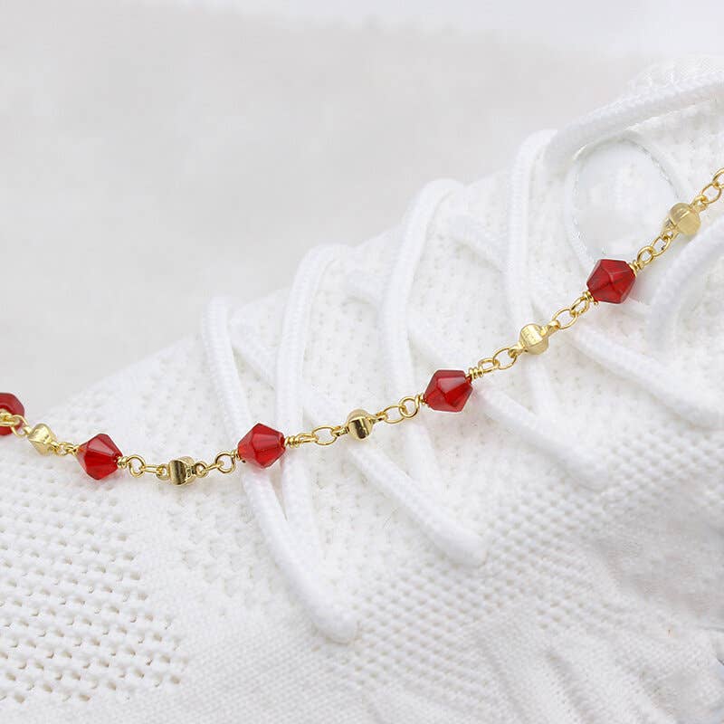 Polish Finish Red Crystal Ankle Bracelet