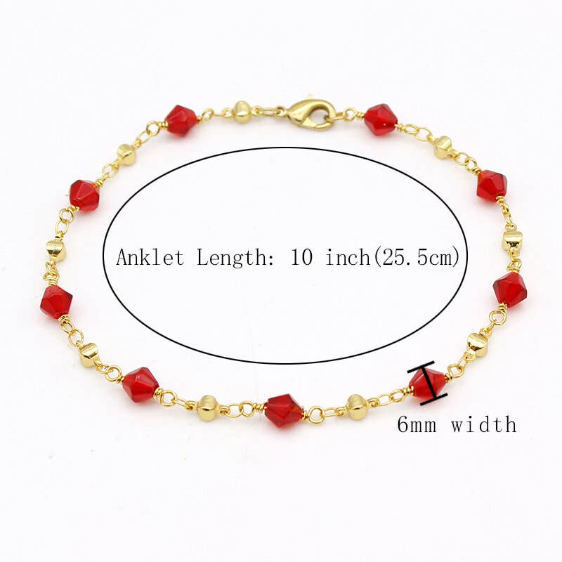 Polish Finish Red Crystal Ankle Bracelet