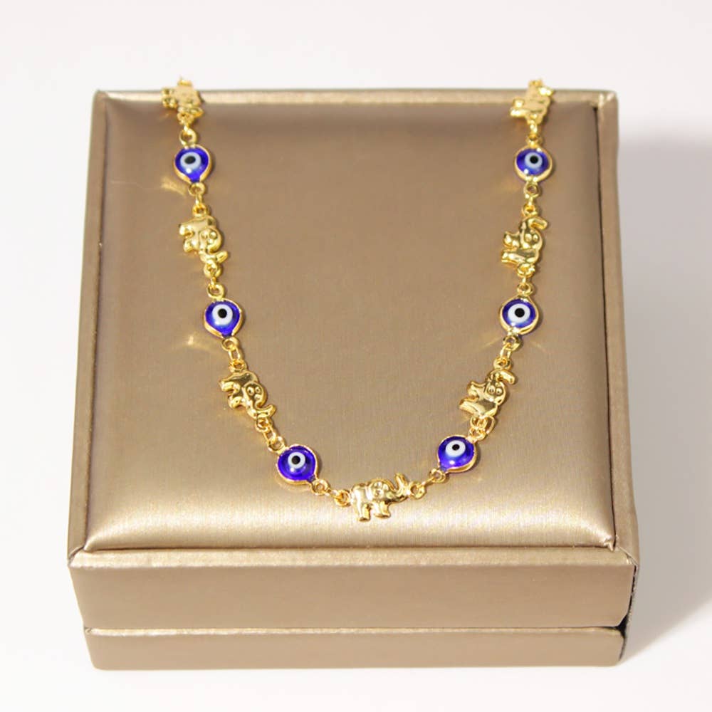 18K Gold Plated Elephant Blue Evil Eye Anklet