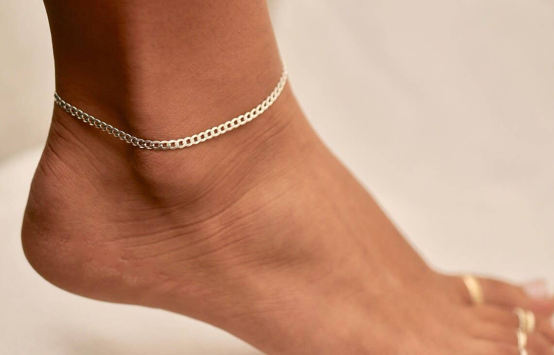 10K Yellow Gold 2.5MM Solid Curb Cuban Link Chain Anklet