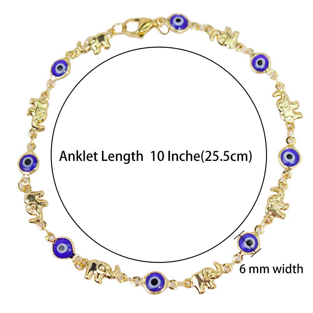 18K Gold Plated Elephant Blue Evil Eye Anklet