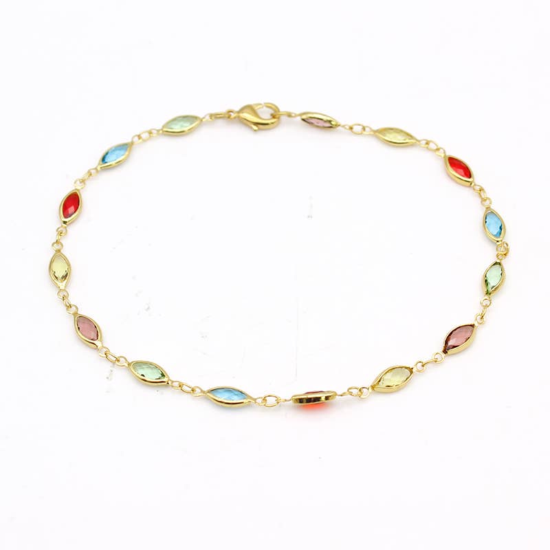 18K Gold Plated Gold And Multi Color Crystal Oval Anklet