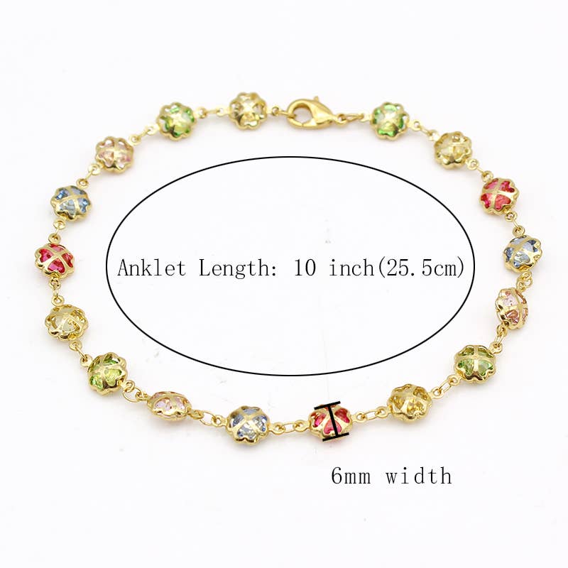 18K Gold Plated Gold Multi Color Crystal Anklet JJA18