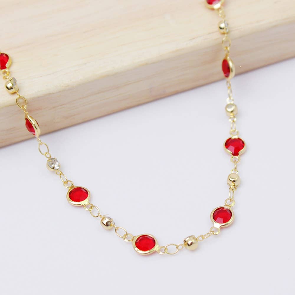 18K Gold Plated High Polish Finish Red Crystal Anklet