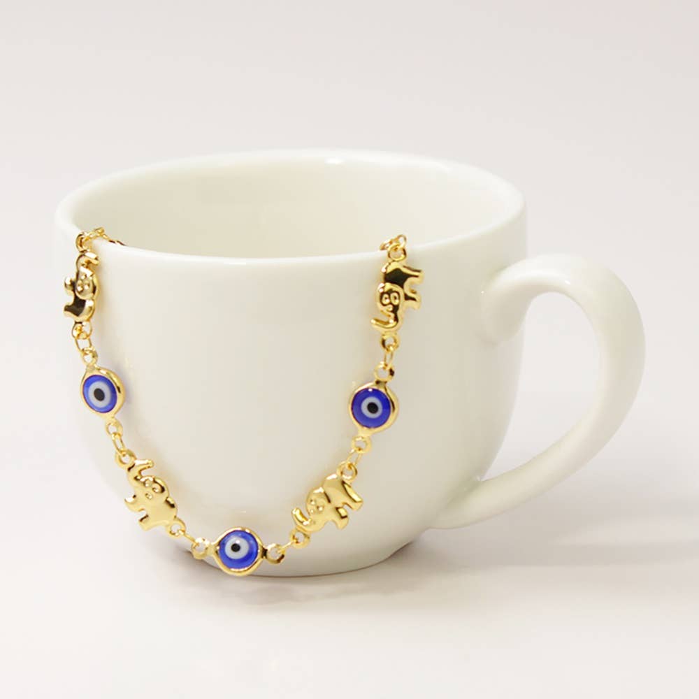 18K Gold Plated Elephant Blue Evil Eye Anklet