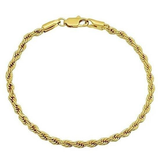 14k Yellow Gold Plated Round Rope Chain Anklet, 10 inches