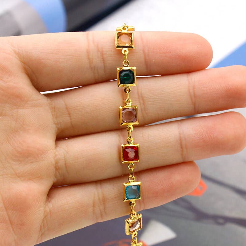 Multi Color Dark Square Crystal Anklet