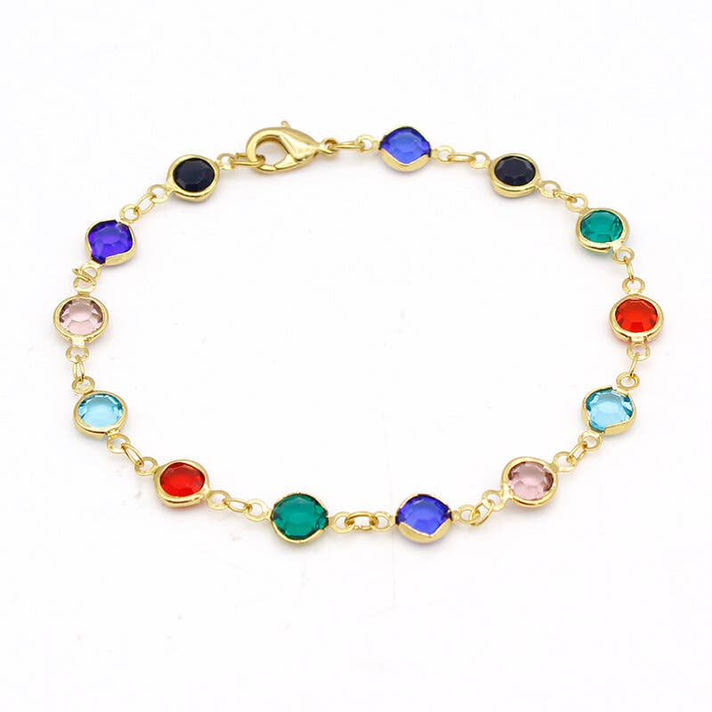 Multi Color Crystal Round Ankle Bracelet 10''