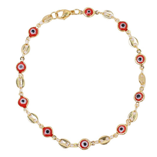 18K Gold Plated Mariner Red Evil Eye Crystal Anklet