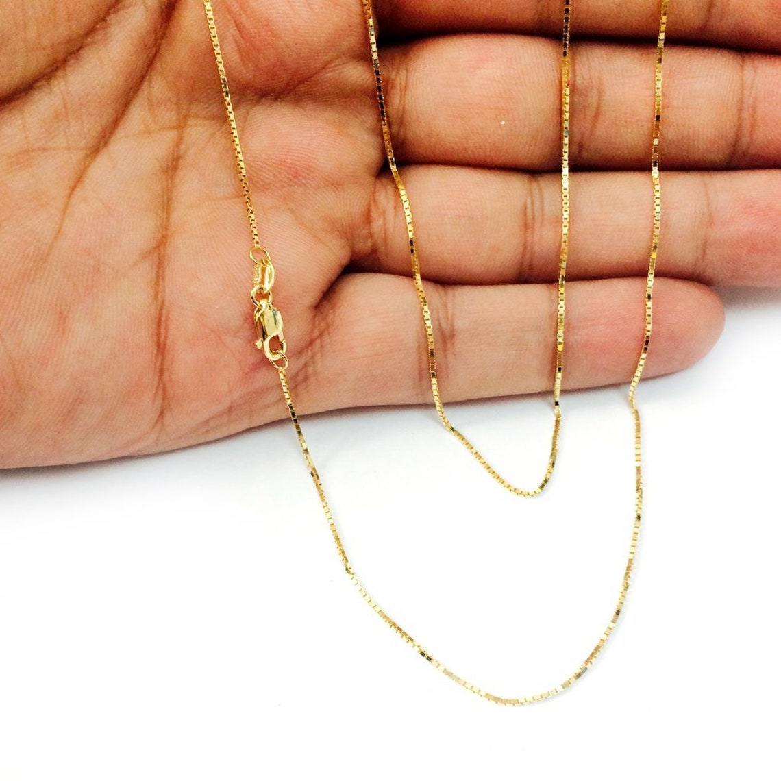 14k Dainty Thin Yellow Gold Box Chain Necklace .8MM Pure 14 Karat Gold Necklace, 16''-30’' Men Women Unisex Teens 14k Box Chain Necklace