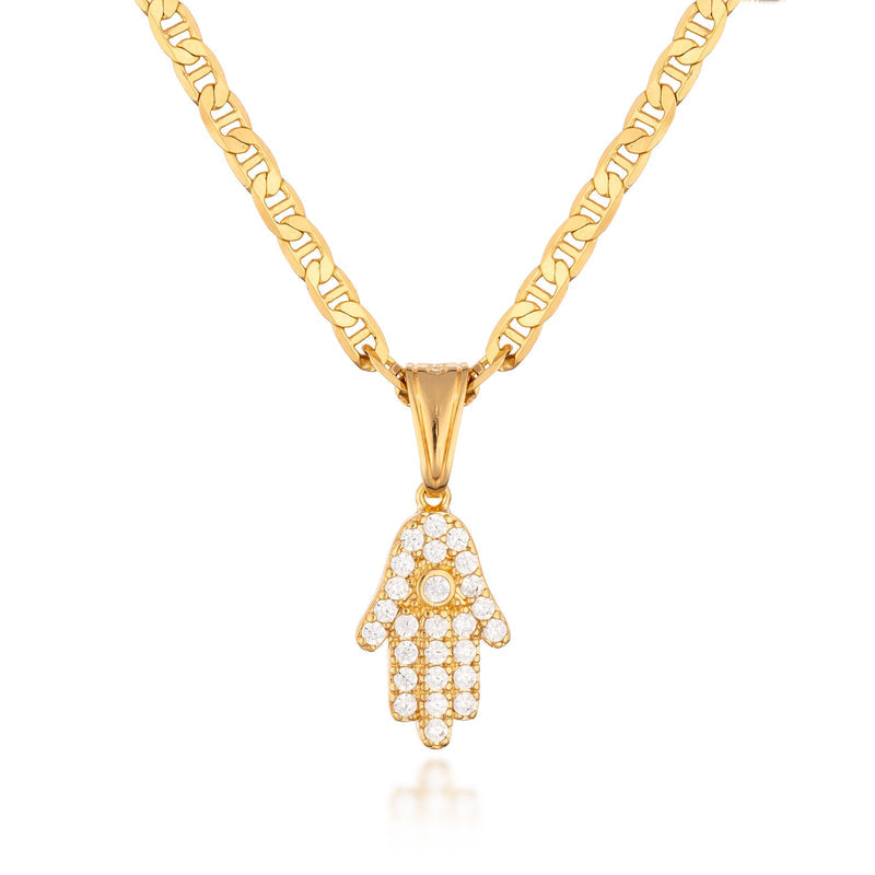 18K Gold Plated Crystal Hamsa Hand Charm Necklace