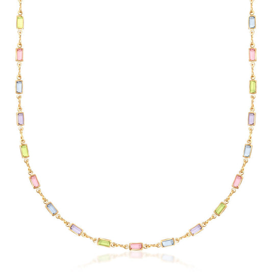 18K Gold Plated Multi Stone Crystal Baguette Necklace for Women - Made In Brazil