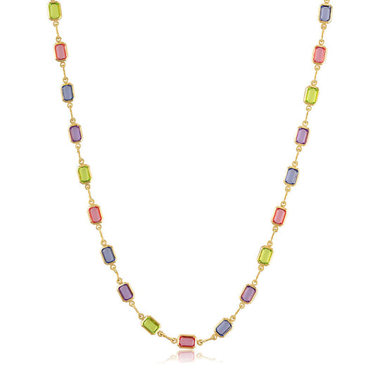 18k gold Plated Multi-Color Baguette-Cut Crystal Necklace