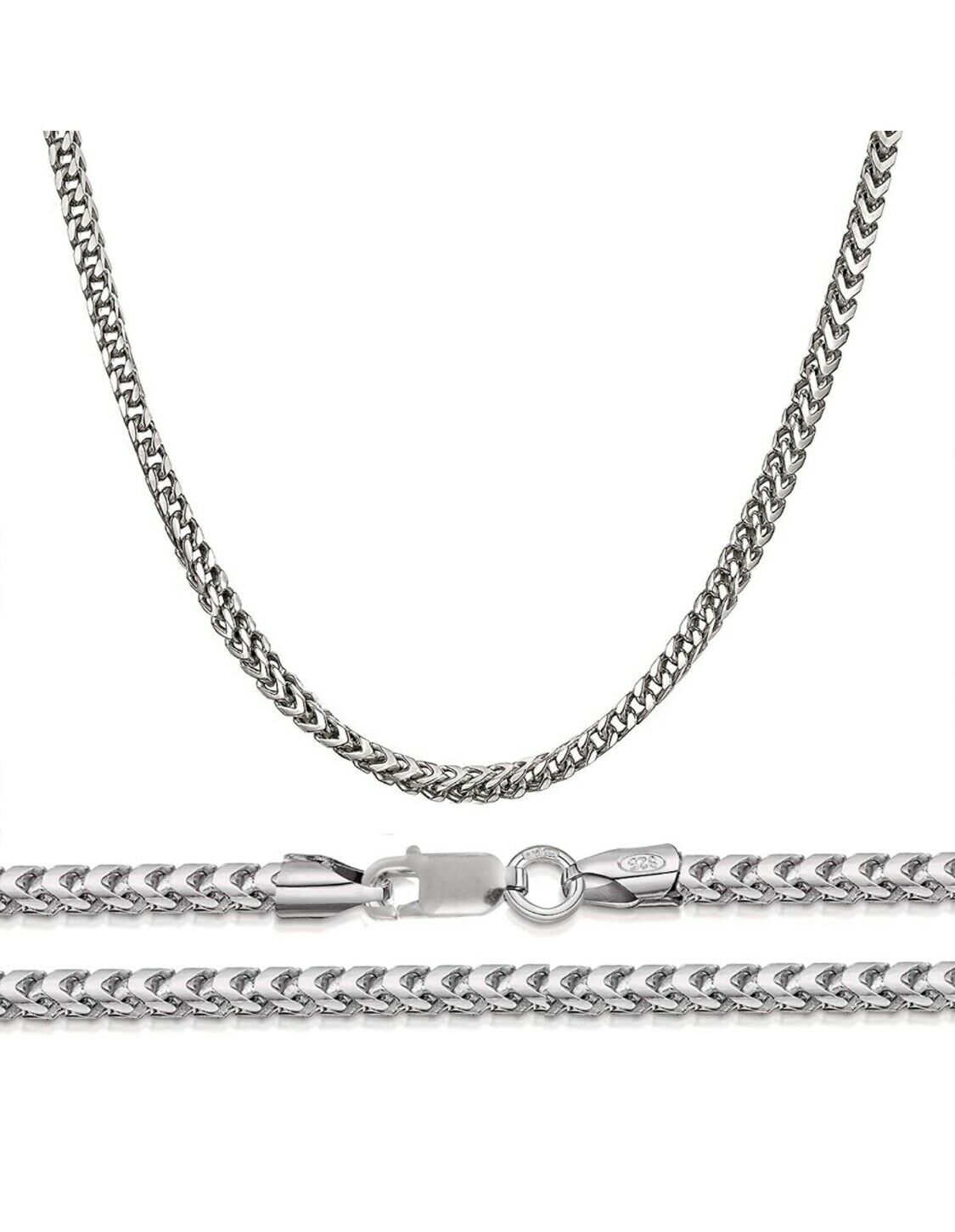 Solid .925 Sterling Silver 2mm Solid Franco Square Box Link Chain Necklace, 16''-30’' Men Women Unisex Teens Silver Franco Square Box Link Chain