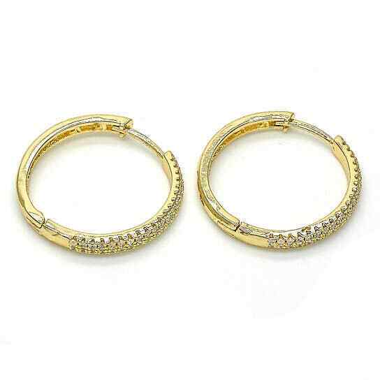 18k Gold Plated Huggie Hoops, with Crystal Rows