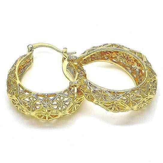 18K Gold Plated Diamond Cut Fancy Filigree Hoop Earrings