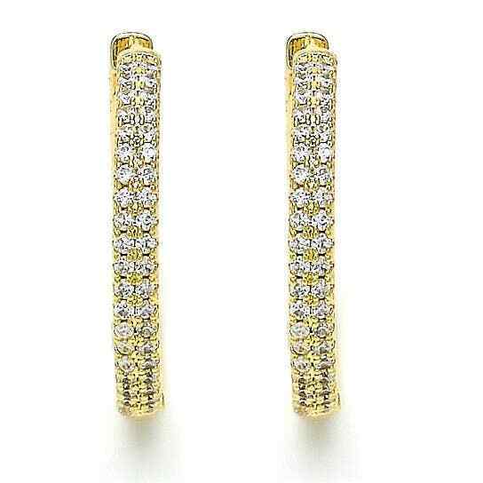 18k Gold Plated Huggie Hoops, with Crystal Rows