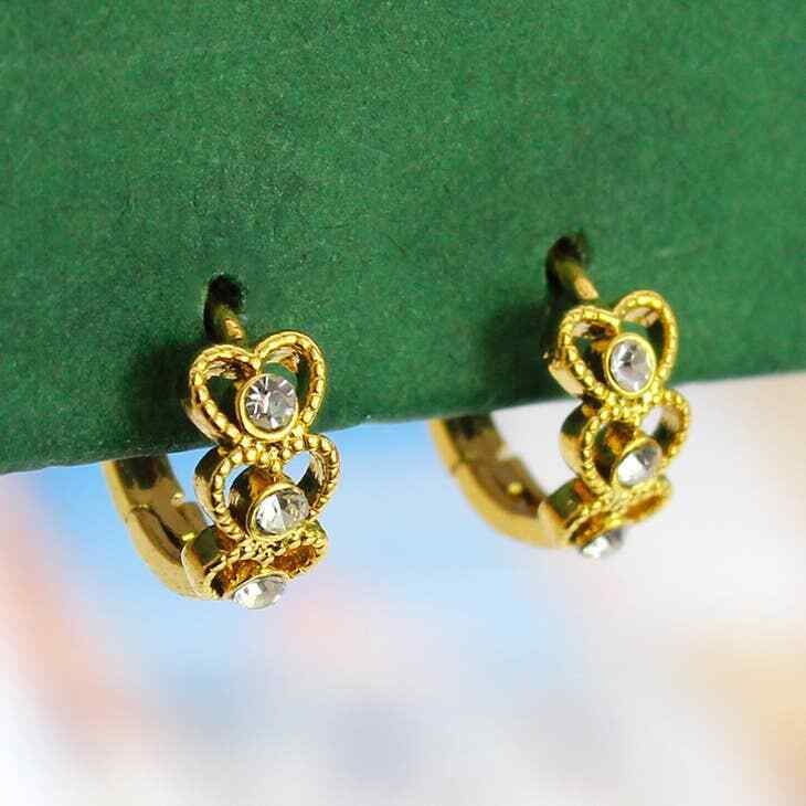 18K Gold Plated Triple Heart with Studs Huggee Earring's