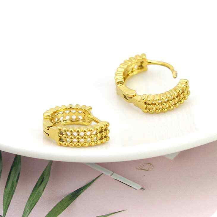 18K Gold Plated 3 Row Design Huggee Earring's