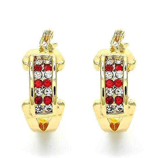 18k Gold Plated Ruby and Clear Colored Crystals Earring